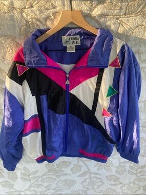 Casual Isle VTG Y2K Colorblock Nylon  Windbreaker Jacket Full Zip Bomber Sz M